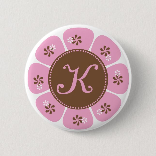 Macaron Rond 5 Cm Monogramme Brown et rose K (Devant)
