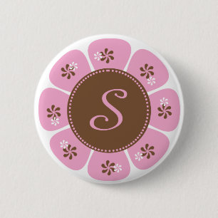 Macaron Rond 5 Cm Monogramme Brown et rose S