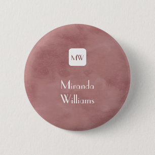 Macaron Rond 5 Cm Monogramme Brown Rosy simple et chic avec nom