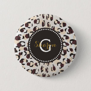 Macaron Rond 5 Cm Monogramme brun chic moderne de motif d'impression