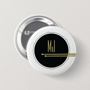 Macaron Rond 5 Cm Monogramme Cool de musique rock Black and White Dr