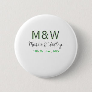 Macaron Rond 5 Cm Monogramme couple gris vert moderne date romantiqu