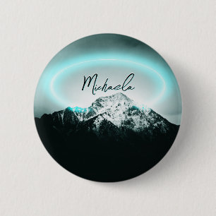 Macaron Rond 5 Cm Monogramme de lumière de néon bleu mystérieux de m