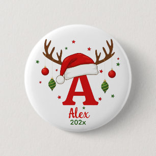 Macaron Rond 5 Cm Monogramme de Noël personnalisé A Chapeau de Père
