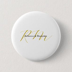Macaron Rond 5 Cm Monogramme de nom moderne de couleur or unique exc