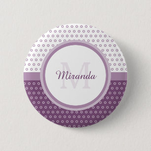 Macaron Rond 5 Cm Monogramme de Pois mod violet et blanc avec nom