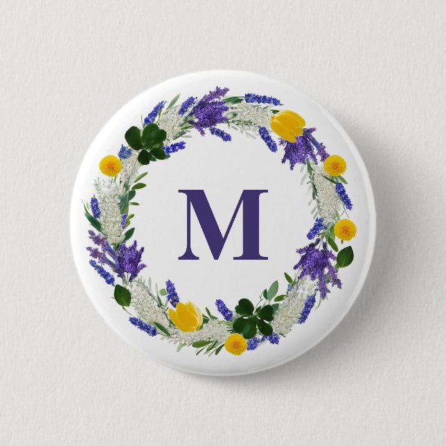 Macaron Rond 5 Cm Monogramme de prairie - Lavande personnalisée (Devant)