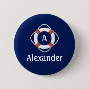 Macaron Rond 5 Cm Monogramme de sauveteur nautique bleu marine