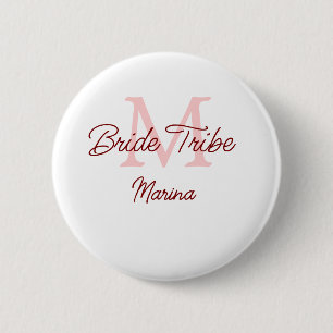 Macaron Rond 5 Cm Monogramme de tribu de mariée simple rouge mini en