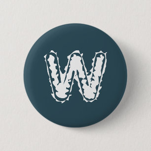 Macaron Rond 5 Cm Monogramme déplaisant blanc sur bleu