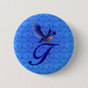 Macaron Rond 5 Cm Monogramme élégant Bluebird Initiale F