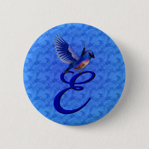 Macaron Rond 5 Cm Monogramme élégant de Bluebird initial E