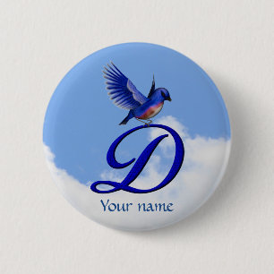 Macaron Rond 5 Cm Monogramme élégant initial D Bluebird personnalisé