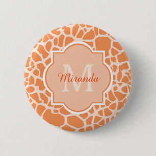 Macaron Rond 5 Cm Monogramme et nom oranges mignons d'impression de