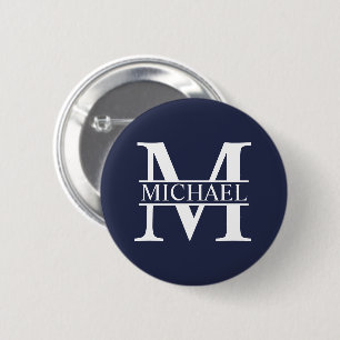 Macaron Rond 5 Cm Monogramme et nom personnalisés bleu marine