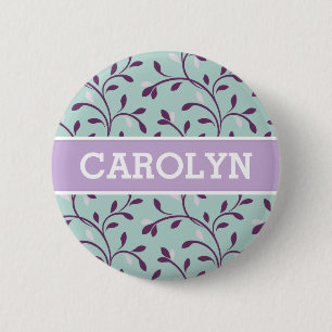 Macaron Rond 5 Cm Monogramme floral de motif de turquoise en pastel
