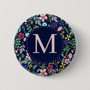 Macaron Rond 5 Cm Monogramme floral moderne de Folithe
