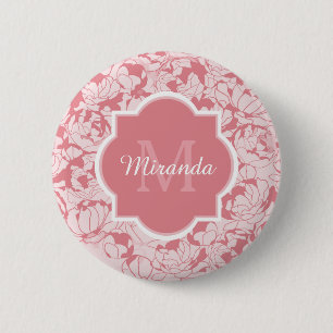 Macaron Rond 5 Cm Monogramme Floral Rose Lumière Moderne Avec Nom