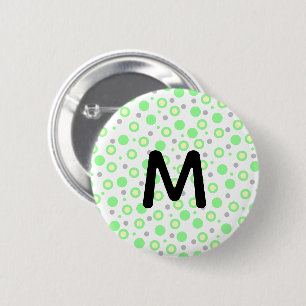 Macaron Rond 5 Cm Monogramme Green Cream Gris Pois