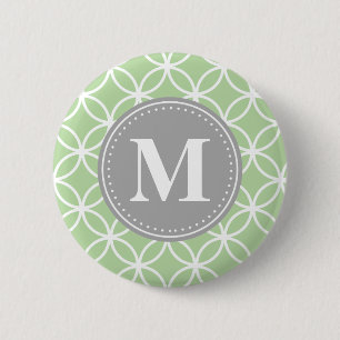 Macaron Rond 5 Cm Monogramme gris vert à la menthe des cercles géomé