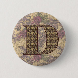 Macaron Rond 5 Cm Monogramme Initial D Élégant Bouton Floral