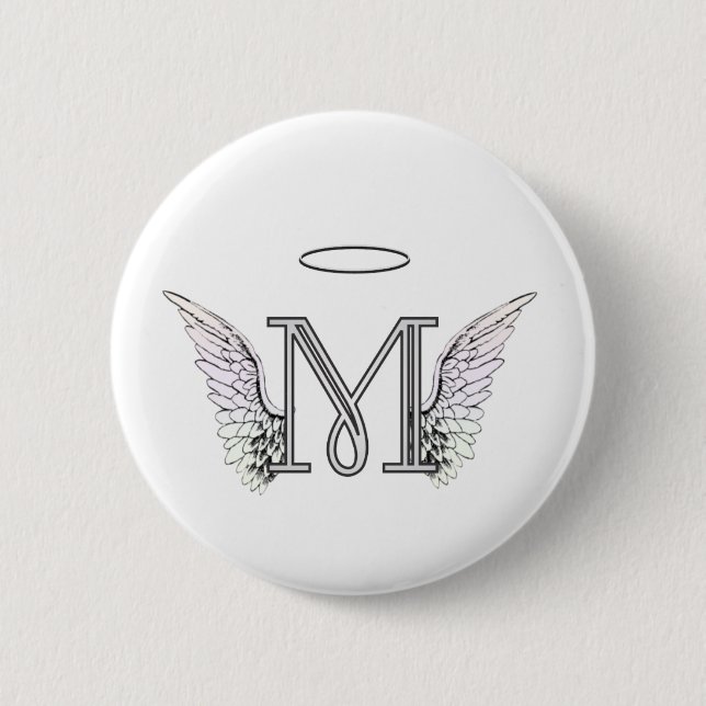 Macaron Rond 5 Cm Monogramme initial de la lettre M avec des ailes (Devant)