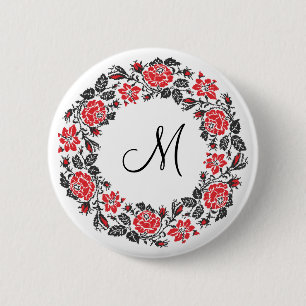 Macaron Rond 5 Cm Monogramme initial des roses rouges à point croisé
