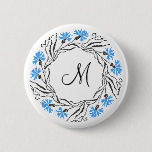 Macaron Rond 5 Cm Monogramme initial du cercle de Cornflower de poin