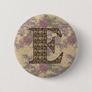 Macaron Rond 5 Cm Monogramme initial E élégant bouton floral