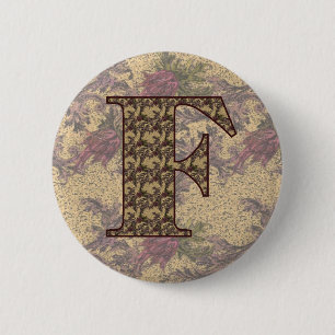 Macaron Rond 5 Cm Monogramme initial F élégant bouton floral