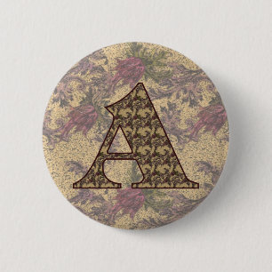 Macaron Rond 5 Cm Monogramme Initiale A Élégant Floral Vintage 