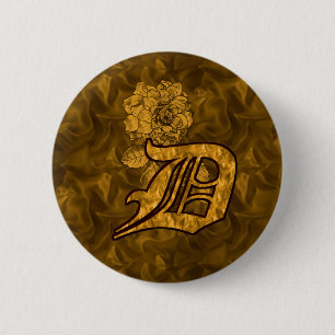 Macaron Rond 5 Cm Monogramme Initiale D Élégante Fleur de Pivoine en