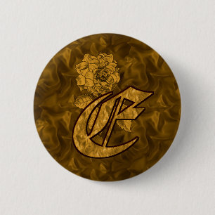 Macaron Rond 5 Cm Monogramme Initiale E Élégante Pivoine Or 