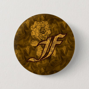 Macaron Rond 5 Cm Monogramme Initiale F Élégant Pivoine Or 