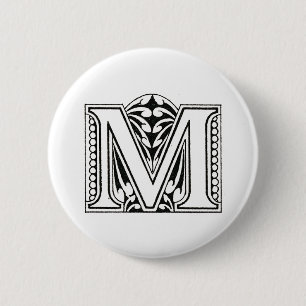 Macaron Rond 5 Cm Monogramme M, lettre M, alphabet M, noir et blanc