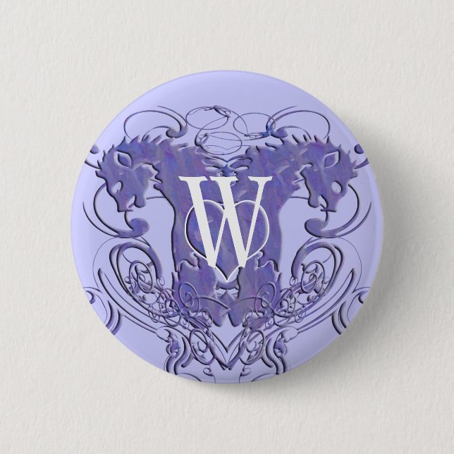 Macaron Rond 5 Cm Monogramme Mariage Bouton Lions Fissures 4 Têtes (Devant)