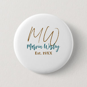 Macaron Rond 5 Cm Monogramme marron bleu turquoise année d'estimatio