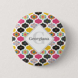 Macaron Rond 5 Cm Monogramme Maximaliste Arc-en-ciel Dot Mandalas Pa