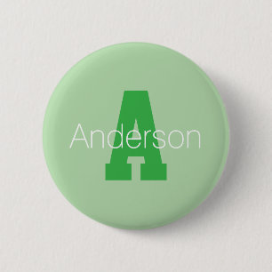 Macaron Rond 5 Cm Monogramme Moderne Gras Vert Pâle et Kelly