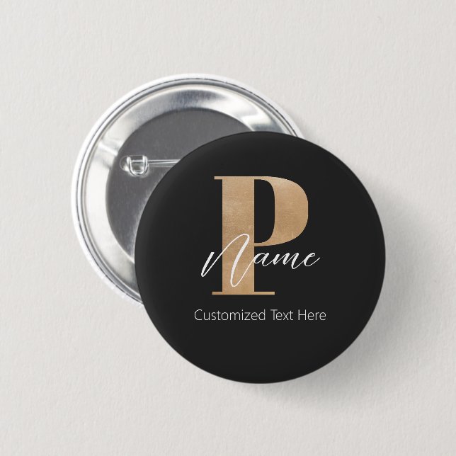 Macaron Rond 5 Cm Monogramme moderne Initiale P & Nom Personnalisé (Devant & derrière)