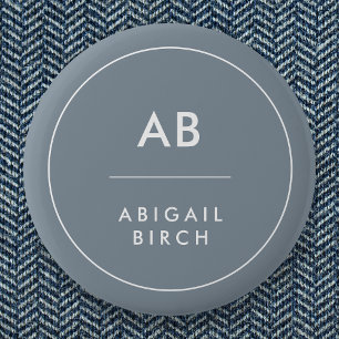 Macaron Rond 5 Cm Monogramme Moderne Minimale Gris Bleu Dusky