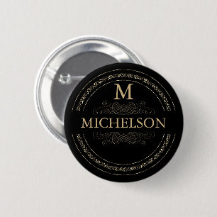 Macaron Rond 5 Cm Monogramme noir et or/ Modèle de nom