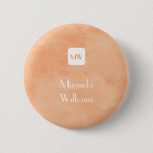 Macaron Rond 5 Cm Monogramme orange de pêche simple et chic avec le