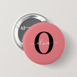 Macaron Rond 5 Cm Monogramme personnalisé Nom de script noir blanc r