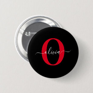 Macaron Rond 5 Cm Monogramme personnalisé Nom du script Noir Blanc R