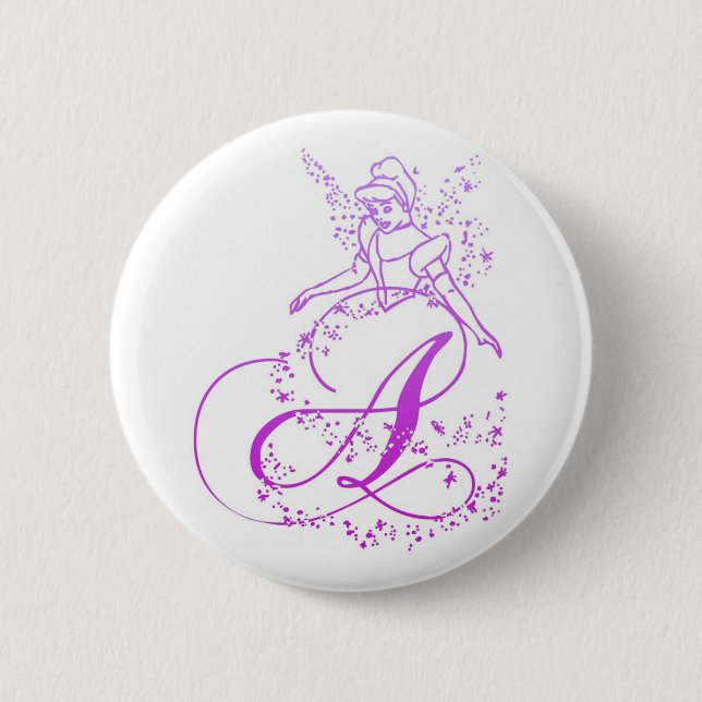 Macaron Rond 5 Cm Monogramme Princesse Fairy -A- Bouton (Devant)