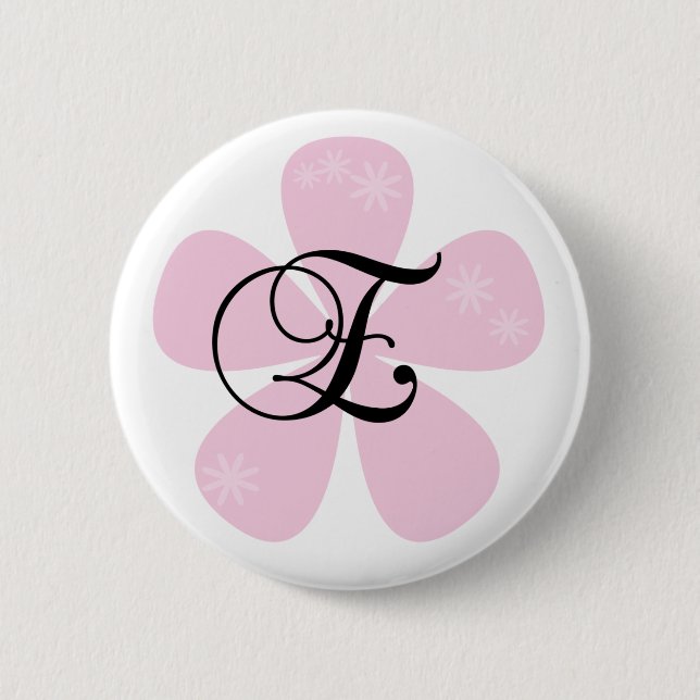 Macaron Rond 5 Cm Monogramme rose E de fleur (Devant)