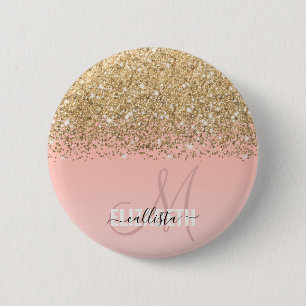 Macaron Rond 5 Cm Monogramme rose Fille Chic Gold Confetti