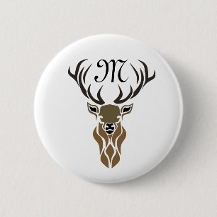 Macaron Rond 5 Cm Monogramme tribal Red Stag