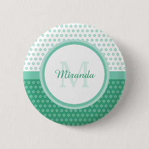 Macaron Rond 5 Cm Monogramme vert et blanc Pois avec nom